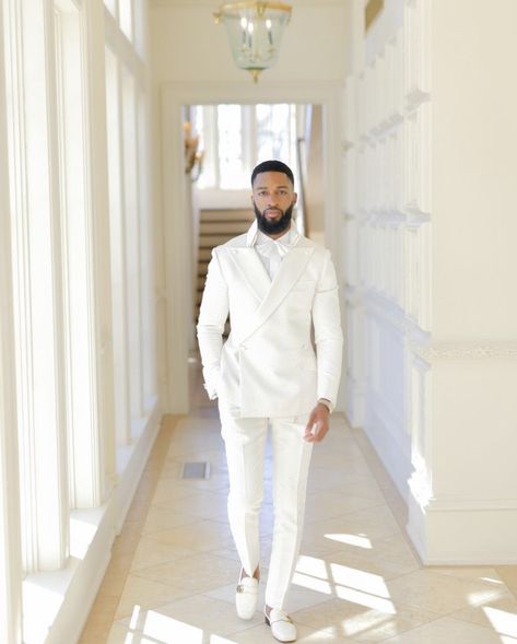 All White Wedding Suit, Kendrick Bourne, White Wedding Suits For Men, Event Gowns, Men's Suiting, Different Wedding Ideas, White Wedding Suit, Burgundy And Blush Wedding, Traditional Attires