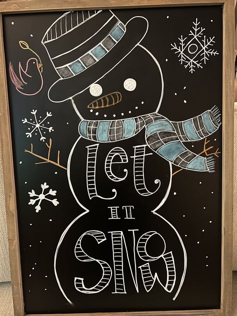 Winter Chalkboard Art Simple, Chalk Sign Art, Black Friday Chalkboard Art, Chalk Snowman, Snowflake Chalkboard Art, Winter Themed Chalkboard Art, Chalkboard Winter Ideas, Happy Holidays Chalkboard Art, Christmas Dry Erase Board Ideas