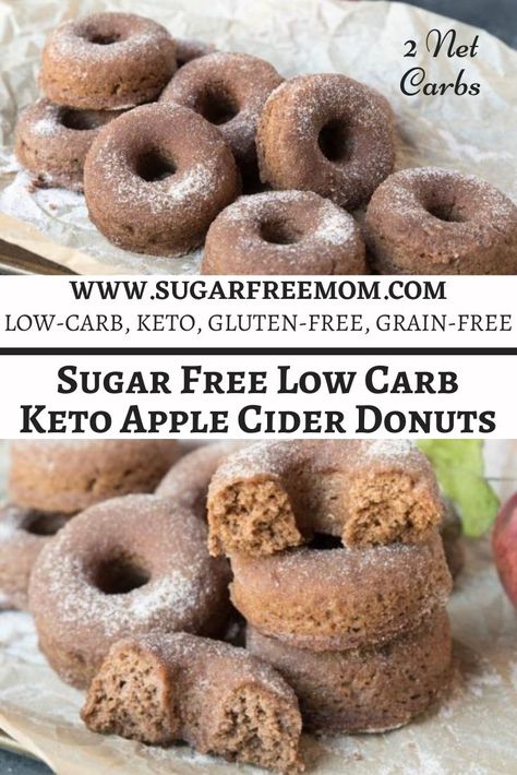 These scrumptious sugar-free, low carb, keto apple cider donuts have all the warm spices of fall, are easy to make and are also nut free and dairy free! Just 2 g net carbs! Low Carb Low Salt Snacks, Keto Maple Donut, Keto Apple Cider Donuts Recipe, Sugar Free Snacks For Diabetics, Low Carb Apple Recipes, Low Carb Donut Recipes, Sugar Free Fall Desserts, Low Carb Sugar Free Recipes, Salt And Vinegar Zucchini Chips