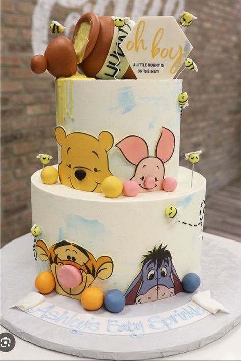 1st Birthday Decorations Boy, Pooh Bebe, Winnie The Pooh Cake, Winnie The Pooh Themes, Pooh Birthday, Disney Baby Shower, Winnie The Pooh Birthday, 2 Birthday Cake, Baby Announcement Photos