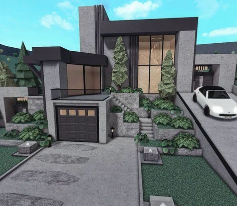 Roblox Backyard Ideas, Bloxburg Backyard, Dark Modern House, Bloxburg Aesthetic, Bloxburg Beach House, Bloxburg Exterior, Modern Family House, Bloxburg Build Ideas, Luxury Houses Mansions