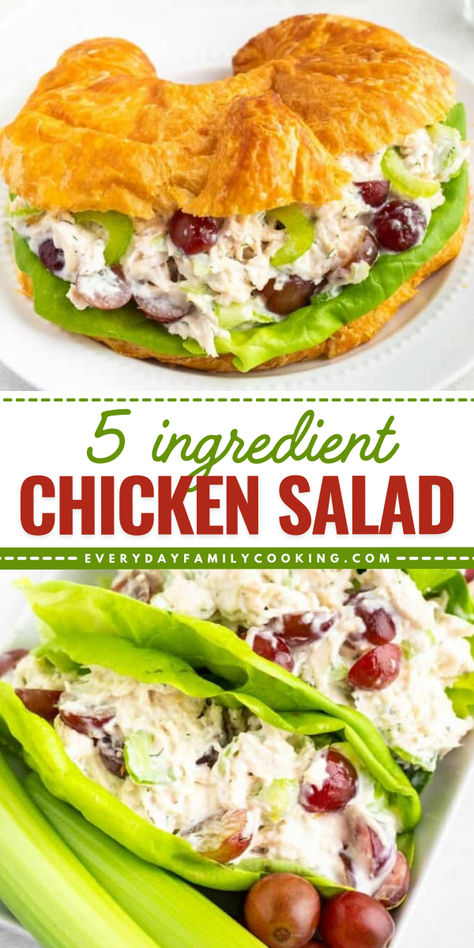 The best ever chicken salad! This Memorial Day dinner recipe uses 5 ingredients to make a delicious dish that's ready in minutes. The hearty, traditional flavor makes this easy chicken salad recipe a timeless classic. A spring salad idea everyone will love! Memorial Day Chicken Recipes, Good Chicken Salad Recipes, Memorial Day Easy Food, Memorial Day Salad Ideas, Homemade Chicken Salad With Grapes, Chunky Chicken Salad Recipe, Chunky Chicken Salad, Blt Chicken Salad Recipe, Easy Chicken Salad Recipe With Mayo