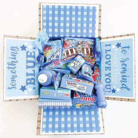 "DEMO HERE: https://www.corjl.com/d/60KK04 ✿ WHAT YOU WILL RECEIVE ✿ -------------------------------------------- (DIGITAL DOWNLOAD ONLY) - 4 X 8.5x11\" Blue Care Package Label Templates - Instruction Guide - NO PHYSICAL PRODUCT WILL BE MAILED - 4 Download Limit ✿ WHAT CAN BE CUSTOMIZED? ✿ -------------------------------------------- Nearly Everything Can be Customized! -Change the font -Change the color -Change the background -Upload a photo The only thing not editable is the artwork (For examp Donut Care Package, Something Out Of The Blue Care Package, Color Boxes Gift Blue, Blue Themed Gift Basket Boyfriend, Blue Things Gift, Out Of The Blue Care Package, Itsfunneh Merch, Blue Gift Basket Ideas, Color Themed Gift Baskets