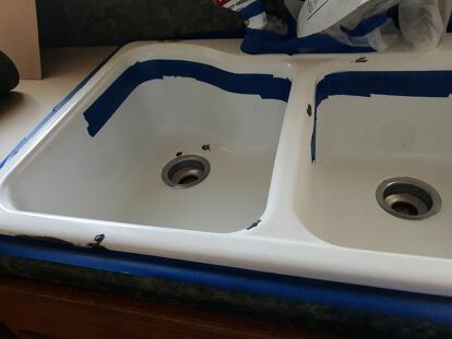 Can You Paint A Kitchen Sink, Painting Porcelain Sink, Paint Kitchen Sink Diy, Paint Sink Kitchen, Painting Kitchen Sink Diy, Painting A Kitchen Sink, Spray Paint Kitchen Sink, Painted Porcelain Sink, Kitchen Sink Painting