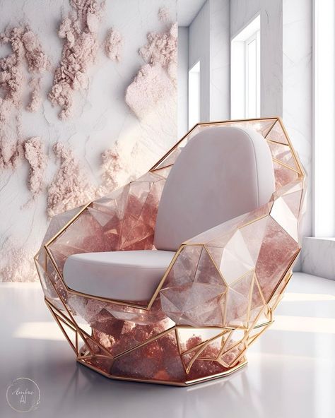 Ambre 💫 on Instagram: “Rose Quartz and gold armchair . . . #artdeco #interiordesign #homedecor #design #decoration #contemporary #contemporaryart #aiart…” Home Wall Decoration, Quartz Furniture, Rose Interior Design, Rose Gold Interior Design, Gold Armchair, Rose Gold Room, Rose Gold Furniture, Rose Gold Interior, Design Objet