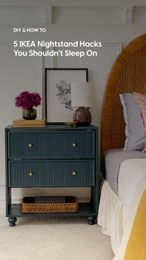 A fluted Rast, a retro Malm, and more IKEA nightstand hacks you shouldn’t sleep on. Ikea Rast Fluted, Fluted Furniture Ideas, Small Art Deco Bedroom, Side Tables Bedroom Diy, Ikea Hacks Bedroom, Tarva Nightstand Hack, Ikea Bedside Table, Ikea Hemnes Dresser Hack, Malm Bedroom