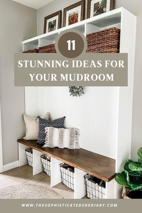 Transform your mudroom into a stylish and functional space with these 11 stunning ideas! From clever storage solutions to chic decor tips, make your mudroom a welcoming and organized entryway that you’ll love. Perfect for every home! Click to read more. Long Hallway Mudroom Ideas, Mid Room Cubbies, Mud Room Decor Ideas, Colorful Mudroom, Contemporary Mudroom, Decor Inspiration Bedroom, Organized Entryway, Bedroom Decorating Tips, Mudroom Lockers