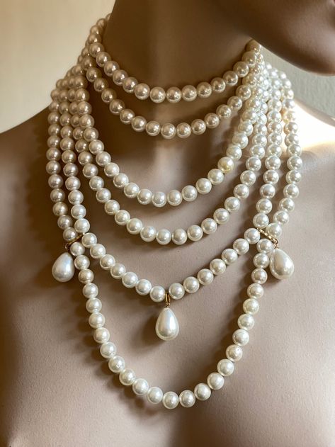 Multi Strand Pearl Necklace, Renaissance Pearl Drop Necklace the Great Necklace Bridal Pearl Necklace Baroque Necklace Rococo Necklace - Etsy Layered Pearls, Baroque Necklace, Multi Strand Pearl Necklace, Layered Pearl Necklace, Pearl Drop Necklace, Bridal Pearl Necklace, Rocky Horror Picture Show, Necklace Bridal, Bridal Pearls