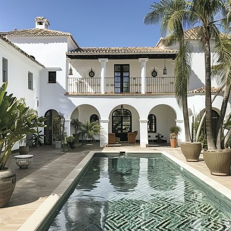 BAPTISTE BOHU (@baptistebohu) • Instagram photos and videos Pool House Spanish Style, Modern Spanish Farmhouse, Baptiste Bohu, Spanish Pool, Mexican Haciendas, Mediterranean Hotel, Spanish Mansion, Andalusian Architecture, Spanish Farmhouse