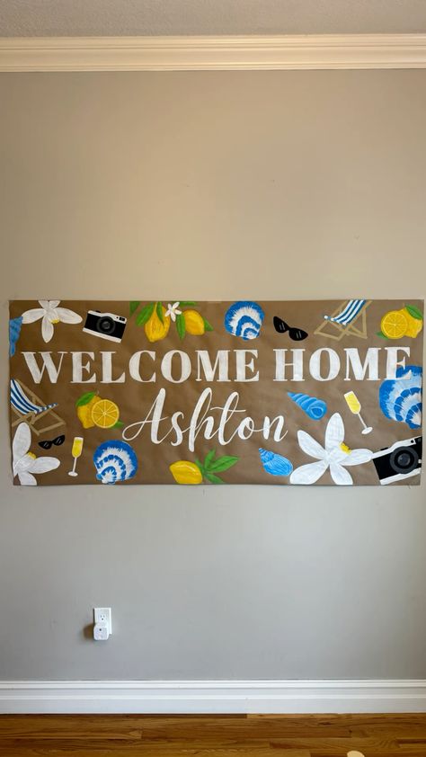 Welcome home banner Welcome Home Banner, Painted Banners, Diy Banners, Welcome Home Banners, Deco Disney, Cute Banners, Diy Banner, Paper Banners, Banner Ideas