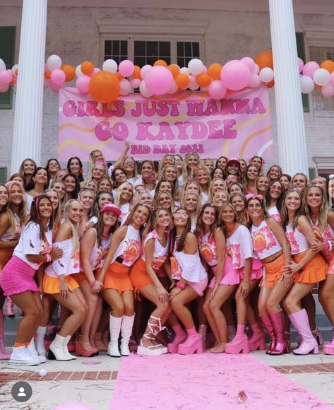 Girls Just Wanna Go Bid Day, Unique Bid Day Themes, Sorority Bid Day Themes, Sorority Work Week, Sorority Recruitment Themes, Preppy Pfps, Cheerleading Workouts, Abc Party Costumes, Cheer Banquet