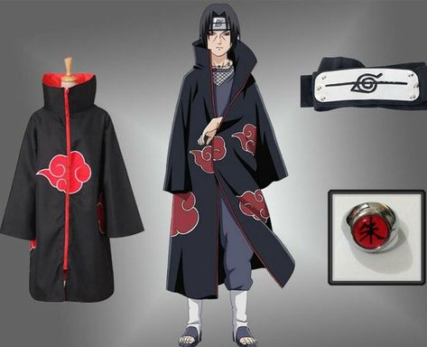 Naruto Halloween Costumes, Akatsuki Cloak, Akatsuki Cosplay, Itachi Cosplay, Naruto Cosplay Costumes, Naruto Costumes, Sasuke Cosplay, Wind Coat, Full Body Costumes