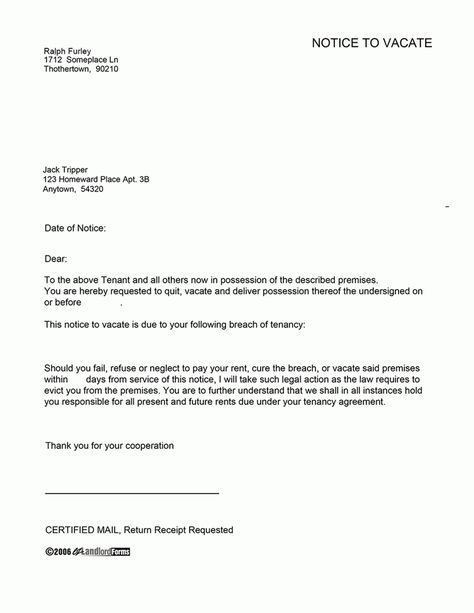 Editable Notice To Tenant To Vacate Template Doc Sample uploaded by Archie Fraser. Notice to tenant to vacate template, Notices, with limited exceptions, would be the basis of a lawful eviction proceeding. It helps, of course, that s... Move Out Notice, Contractor Contract, Best Cover Letter, Apartment Management, Cover Letter Template Free, Resignation Letter Sample, Eviction Notice, Rental Agreement Templates, Job Ideas