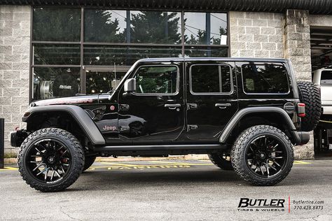 Jeep, by Butler Tire. Black Jeep Wrangler Unlimited Sahara, Jeep Wrangler Rims, Black Jeep Wrangler Unlimited, Jeep Wrangler Tires, Jeep Wrangler Wheels, Blue Jeep Wrangler, Black Jeep Wrangler, Car Adventure, Moto Girl