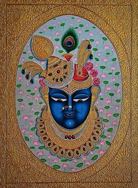 Shrinathji Face Painting, Mukharvind Shreenathji Painting, Nathdwara Shreenathji Painting, Shree Nathji Painting, Shreenathji Drawing, Bodhi Tree Art, Shreenath Ji, Buddhist Art Drawing, Boho Art Drawings