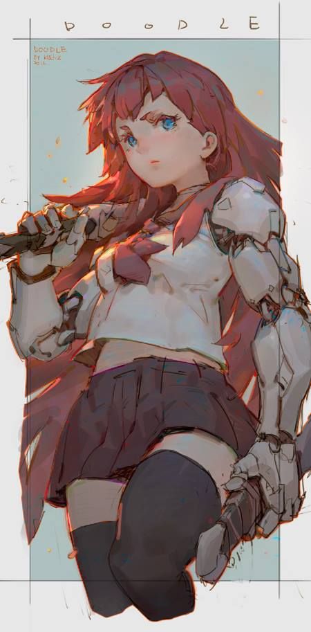 Menina de atitude com braço de ferro Krenz Cushart, Scarlet Heart, Arte Cyberpunk, Bd Comics, 영감을 주는 캐릭터, Epic Art, Character Design References, An Anime, Manga Drawing