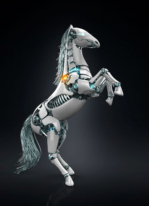 Horse by Serg Klyosov, via Behance Animal Robot Design, Mech Horse, Futuristic Mermaid, Robo Animals, Magical Beasts, Mechanical Animals, Robot Animal, Futuristic Robot, Arte Robot