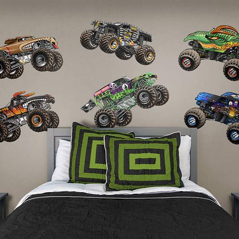 Monster Truck Themed Bedroom, Truck Theme Room, Monster Truck Decor, Jam Cartoon, Monster Truck Bedroom, Monster Truck Room, Silver Bedroom Decor, Truck Bedroom, Monster Jam Trucks