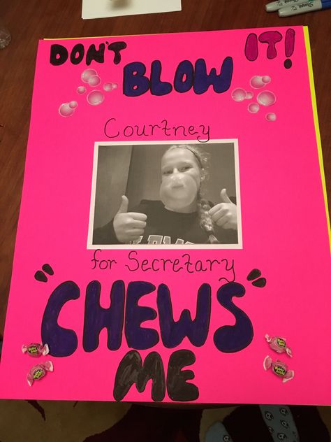 Student Government Poster Idea! ~ Bubble gum Student Government Posters, Running Ideas, Extra Gum, Student Government, Poster Idea, Student Council, Bubble Gum, Diy Ideas, Gum