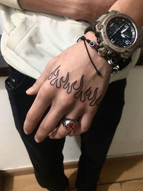 Siloette Ideas Tattoo, Small Finger Tattoos Men, Fire Hand Tattoo, Finger Tattoo For Men, Finger Tats Men, Fuego Tattoo, Face Tattoo Men, Finger Tattoos For Men, Chaos Tattoo