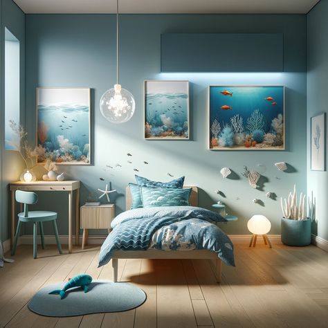 Looking for whimsical and creative themes to transform your toddler's bedroom into a magical space? Check out our curated list of 10 enchanting ideas that will ignite their imagination and make bedtime a dream come true! From fairytale castles to under-the-sea adventures, these themes are sure to bring endless joy and create cherished memories. Prepare to wow your little one with a bedroom straight out of their wildest dreams! Under The Sea Room Ideas Kids, Under The Sea Room Ideas, Boys Ocean Themed Bedroom, Aquarium Bedroom Aesthetic, Under The Sea Bedroom Kids, Ocean Themed Bedroom Aesthetic, Under The Sea Bedroom Ideas, Ocean Bedroom Kids, Sea Bedroom Ideas