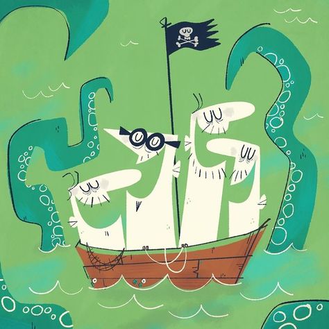 Sam Shaw on Instagram: “Quick shanty doodle while listening to @thelongestjohns . . . . #shanty #doodle #illustration #seashanty #boat #bristol #kraken #samshaw…” Mcm Illustration, Nautical Bottle, Illustration Fish, Shanty Boat, Boat Cartoon, Boat Illustration, Pirate Boats, Sea Shanties, Mid Century Illustration