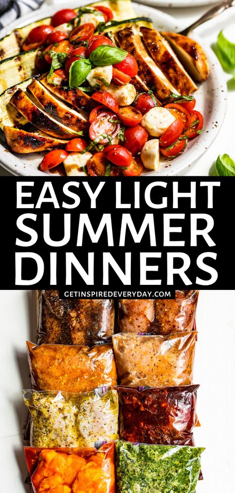 When it’s too hot to cook and you don’t know what to eat, these 70 Light Summer Dinners will become your new go-to’s. You’ll find some new grilling favorites and flavorful dinner salads. From my simple chicken marinades with 10 flavors to the super popular Grilled Caprese Chicken, there’s a little something for everyone. These light dinners are satisfying right through the heat waves of summer days. Enjoy gluten free, dairy free, and paleo dinner options the whole family will love. Hot Day Dinners, Light Summer Dinners, Light Dinners, Too Hot To Cook, Flavorful Dinner, Easy Summer Dinners, Heat Waves, Healthy Summer Dinners, Simple Chicken