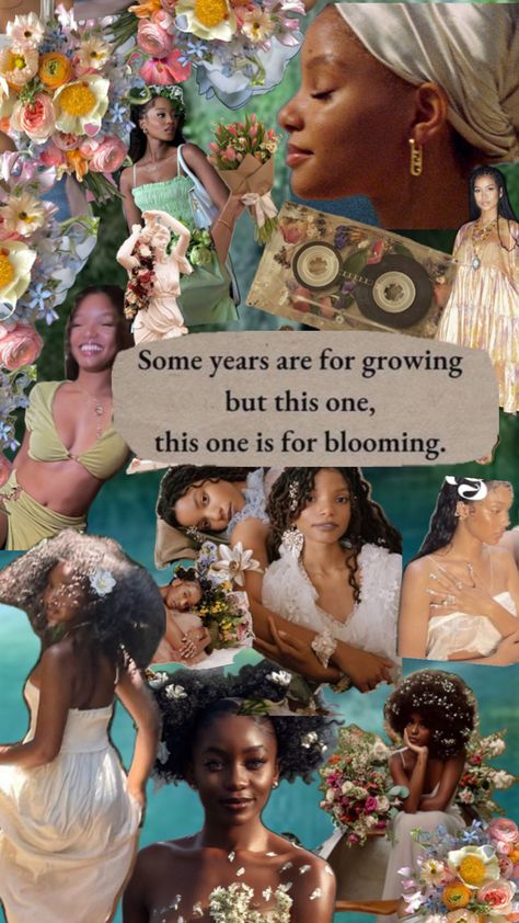 #ethereal #inspiration #aesthetic #earthyblackgirl #blackfemininity #naturalhair #blackwomen #4c #afro #angelcore #greecianaesthetic #fairycore #mermaidcore #boho 4c Afro, Woman Aesthetic, Ethereal Aesthetic, Inspiration Aesthetic, Black Women, Collage, Flowers, Black