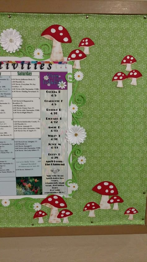 Cottagecore Bulletin Board, Mushroom Bulletin Board Ideas, Fairy Forest Classroom Theme, Enchanted Forest Classroom Theme Bulletin Boards, Woodsy Classroom Decor, Magical Forest Classroom Theme, Mushroom Classroom Decor, Mushroom Classroom Decoration, Mushroom Bulletin Board