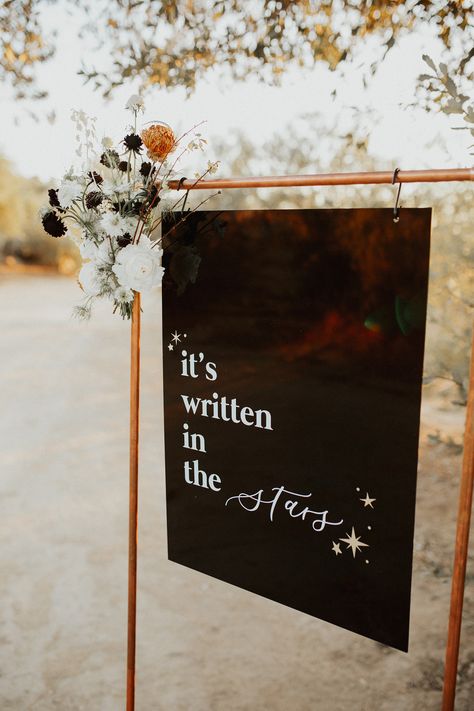 Star Wedding Reception, To The Moon And Back Engagement Party, Under The Stars Engagement Party, Soulmate Wedding Theme, Stars Align Wedding, Sun And Moon Wedding Decor, Celestial Wedding Signage, Star And Moon Themed Wedding, Start Night Wedding Theme