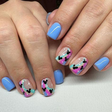 Mallory Young | You’re never too old to be young✨💕 These Disney cruise nails are so adorable! Her daughter had to match as well! @beauty_with_lo did her… | Instagram Disney Aulani Nails, Purple Mickey Nails, Disney World Acrylic Nails, Disney Nail Designs Short Nails, Tokyo Disney Nails, Summer Mickey Nails, Disney Hawaii Aulani Nails, Florida Inspired Nails, Disney Sns Nails