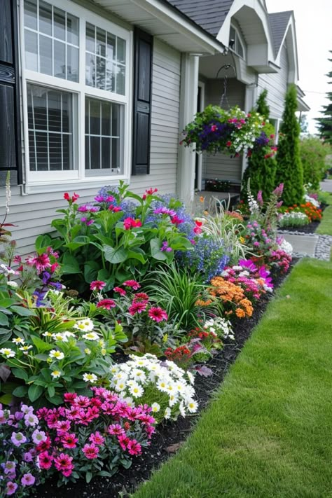 The Most Beautiful Front Yard Home Garden Decor Ideas Front Flower Bed, Front Flower Beds, Flower Garden Plans, Patio Gardening, Front Landscape, Yard Garden Design, Front Garden Landscape, Garden Flower Beds, Small Front Yard Landscaping