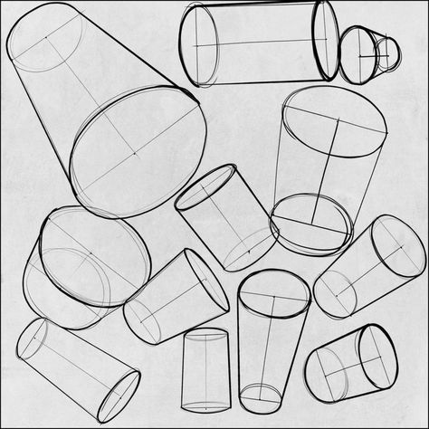 Perspective Objects, Practice Drawing Shapes, Shape Practice, Shape Study, Form Studies, Shapes Drawing, Drawing Shapes, 3d Forms, Geometric Shapes Drawing