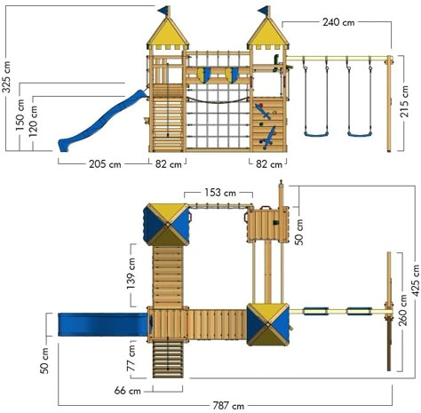 Outdoor Playhouse Ideas, Kids Outdoor Playground, Playgrounds Architecture, Wooden Climbing Frame, Outdoor Play Structures, Climbing Tower, Kids Backyard Playground, Wall Blue, Diy Playground