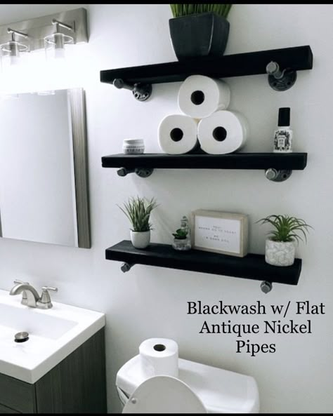 SET OF 3 Floating Shelves 5 1/4, 7 1/4, 9 1/4 Deep Bathroom Floating Shelf Floating Shelf Farmhouse Pipe Shelf Wood Floating Shelving - Etsy Bathroom Floating Shelf, 3 Floating Shelves, Float Shelf, Bathroom Floating Shelves, Floating Shelving, Industrial Floating Shelves, Shelf Farmhouse, Pipe Shelf, Interior Design Bathroom