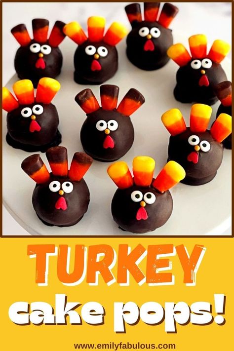 Thanksgiving Turkey Cake Pops on a cake plate Cake Balls Thanksgiving, Thanksgiving Turkey Cake, Turkey Cake Pops, Thanksgiving Desserts Cake, Thanksgiving Cake Pops, Fall Cake Pops, Thanksgiving Chocolates, Cake Pop Recipe Easy, Thanksgiving Cake