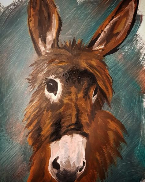 Donkey Paintings On Canvas Easy, Donkey Painting Acrylic Easy, Donkey Acrylic Painting, Donkey Painting Easy, Farm Animal Paintings Acrylic Easy, Easy Farm Paintings, Donkey Paintings, Painted Donkey, Custard Slices