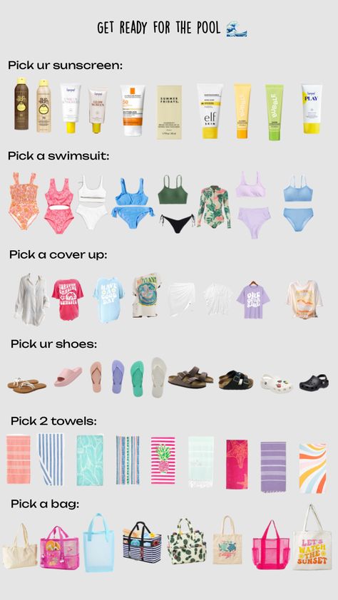 #preppy #beach #pool #summer #vacation #fun #grwm #getready #getreadyforthepool #grwmforthepool #swimsuits #elf #glowscreen #byoma #glowrecipe #fyp #trending #girls #bag Preppy Pool, Trip Essentials Packing Lists, Sleepover Essentials, Pool Essentials, Preppy Inspiration, Pool Bag, Preppy Beach, Casual Preppy Outfits, Trendy Outfits For Teens