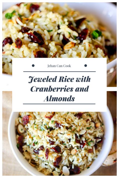 Rice With Cranberries And Almonds, Cranberry Almond Rice Pilaf, Jeweled Rice Recipe, Rice With Almonds Recipes, Christmas Rice Dishes, Jewel Rice, Rice With Almonds, Jewelled Rice, Holiday Rice