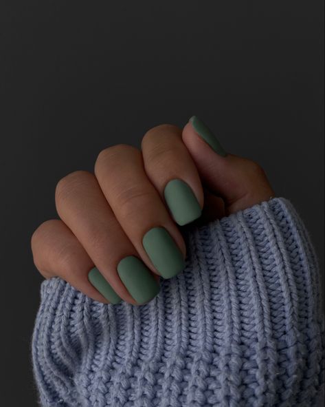 Mat Green Nails, Matte Sage Green Nails, Sage Color Nails, Green Matte Nails Design, Russian Nails Design, Russian Mani, Russian Manicure Design, Green Matte Nails, Russian Nails