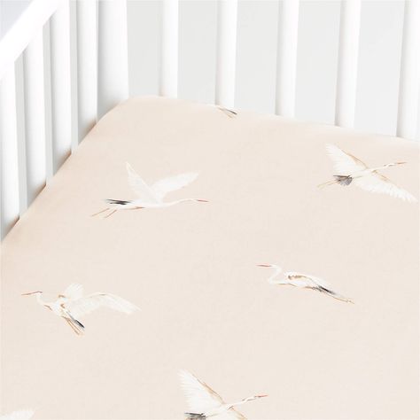 Organic Egret Crib Fitted Sheet + Reviews | Crate & Kids Girl Crib Sheets, Pink Crib Sheets, Crib Fitted Sheet, Toddler Sheets, Room Accent Wall, Nursery Patterns, Organic Cotton Bedding, Old Room, Fitted Crib Sheet