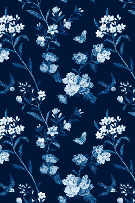 Psd blue botanical pattern vintage background | free image by rawpixel.com / Boom Iphone Wallpaper Blue, Blue Background Patterns, Blue Flowers Background, Blue Scrapbook, Backgrounds Blue, Blue Floral Wallpaper, Blue Background Wallpapers, Dark Blue Flowers, Blue Aesthetic Dark