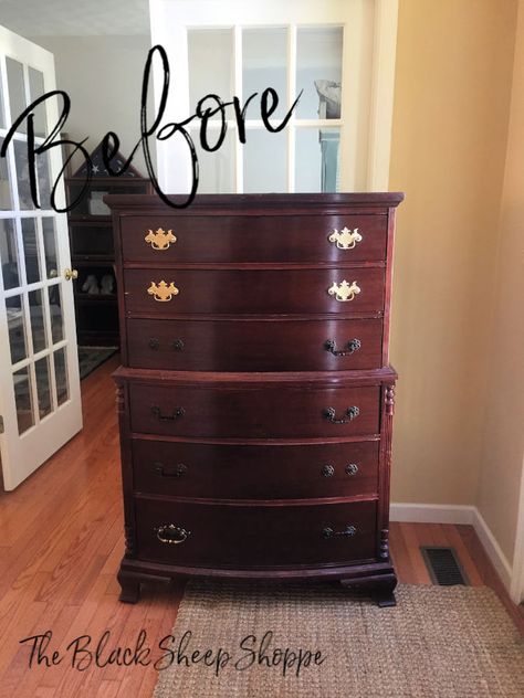 Vintage Dresser Ideas, Staining Cherry Wood Furniture, Updating Cherry Bedroom Furniture, How To Paint Cherry Wood Furniture, Refinishing Mahogany Furniture, Refinished Cherry Furniture, Update Cherry Bedroom Furniture, Paint Cherry Wood Furniture, Mahogany Dresser Makeover