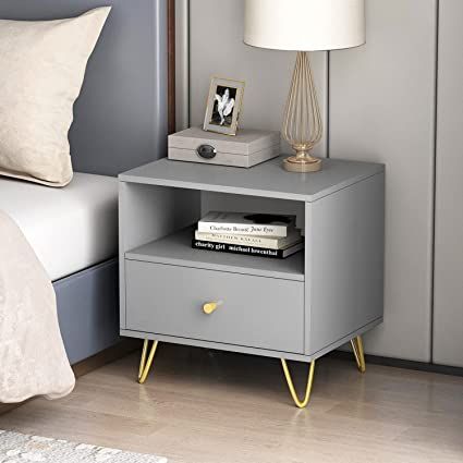 Homsee Modern Nightstand Bedside Table with 1 Drawer, 1 Storage Shelf & Metal Legs, Versatile End Side Table for Bedroom, Living Room, Grey (19.6”L x 15.7”W x 20”H) Pedestal Bedroom Side Tables, Side Table For Bedroom, Drawer Sliders, Living Room Gray, Gray Nightstand, Side Tables For Bedroom, Shelf Modern, Table For Bedroom, Bedroom Nightstand