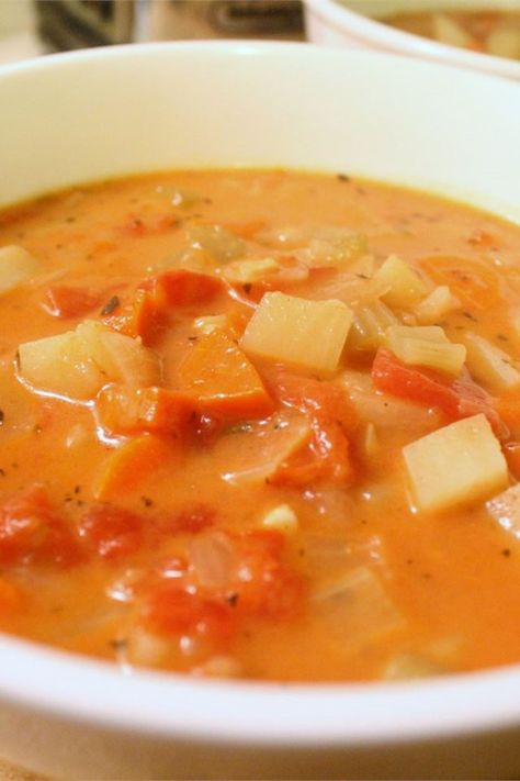 Chunky Tomato Potato Soup | "This is one of the best soup recipes I have ever made! I have been searching for a recipe like this, we have a local restaurant that serves a baked tomato soup with veggies in it that is out of this world, and this is the closest I've ever come to recreating it." #allrecipes #souprecipes #soupinspiration #soup #stew #chili Tomato Potato, Fresh Pasta Dough, Spring Soups, Pasta Dough Recipes, Potato Bacon Soup, Easy Autumn Recipes, Asparagus Soup, Potato Soup Recipe, Pasta Dough