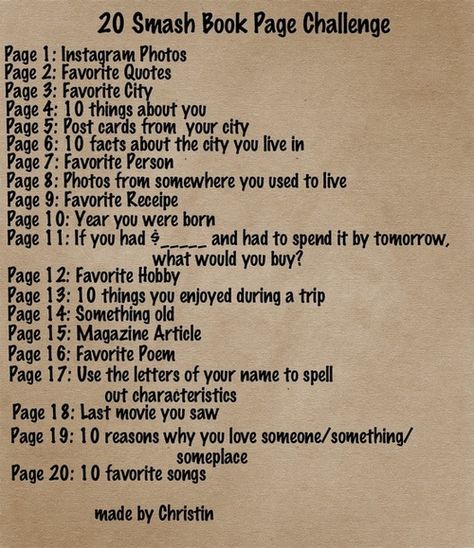 Bought one of these a long while ago and still haven't used it, partly because I didn't know what to put in it. Get to it already, me! lol --Pia (Image detail for -smash journal | Tumblr - challenge) Smash Book Challenge, Smash Book Inspiration, Memory Keeping Journal, Smash Book Pages, Book Theme, Smash Journal, Inspiration Images, Smash Books, Diy Deco