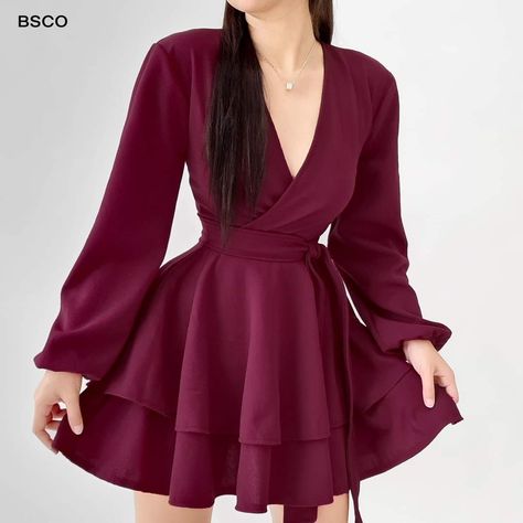 Long Sleeve Short Dress Casual, Balloon Skirt, Vestido Plus Size, Short Dresses Casual, Long Sleeve Short Dress, Fancy Outfits, Teen Fashion Outfits, Classy Dress, Elegant Outfit