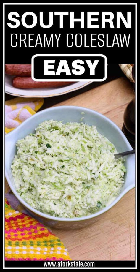 Southern coleslaw is slightly tangy, sweet, and creamy. It is used as a barbecue side dish or on top of pulled pork, hamburgers, or hot dogs. This creamy coleslaw recipe is easy to put together and will be a favorite addition to all of your back yard cookouts. Hot Dog Coleslaw Recipe, Hot Dog Slaw Recipe, Homemade Hot Dog Chili, Creamy Coleslaw Recipe, Southern Coleslaw, Hotdog Chili Recipe, Coleslaw Recipes, Homemade Slaw, Barbecue Side Dishes