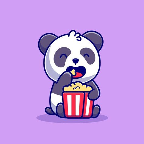 Cute panda eating popcorn cartoon icon... | Free Vector #Freepik #freevector #food #character #cartoon #animals Cute Panda Drawing, Cute Panda Cartoon, Panda Illustration, Panda Drawing, Panda Lindo, Panda Art, Cute Panda Wallpaper, Cartoon Panda, Vector Icons Illustration