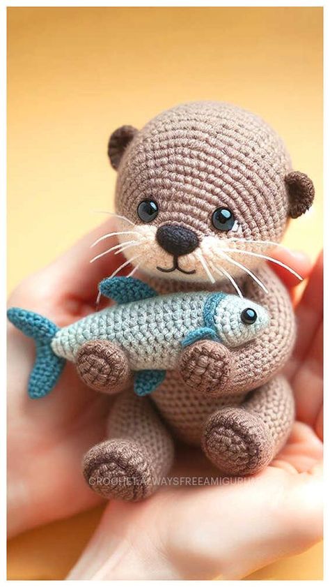 Crochet dolls Crocheted Otter Pattern Free, Crochet Patterns Otter, Crochet Racoon Amigurumi Free Pattern, Otter Amigurumi Free Pattern, Otter Crochet Pattern Free, Otter Crochet, Crochet Otter, Whale Crochet, Crochet Project Free